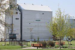 The grain elevator and park in Baldur.