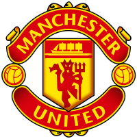 The words "Manchester" and "United" surround a pennant featuring a ship in full sail and a devil holding a trident.