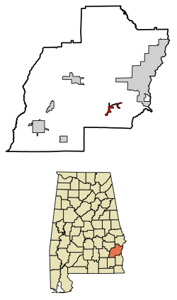 Location of Bakerhill in Barbour County, Alabama.