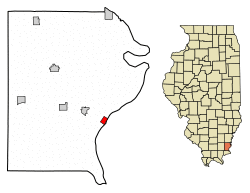Location of Old Shawneetown in Gallatin County, Illinois.