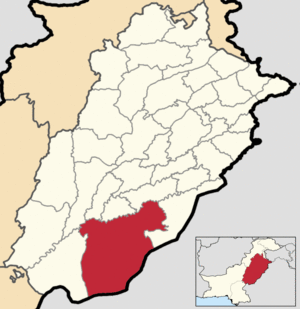 Map of Bahawalpur District highlighted in red