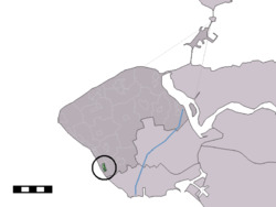 The town centre (dark green) and the statistical district (light green) of Dishoek in the municipality of Veere.