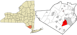 Location in Orange County and the state of New York; map shown does not reflect separation of Palm Tree from Monroe.