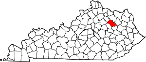 Map of Kentucky highlighting Bath County