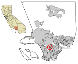 Location of Florence-Graham in Los Angeles County, California.
