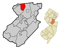 Map of South Plainfield in Middlesex County. Inset: Location of Middlesex County highlighted in the State of New Jersey.