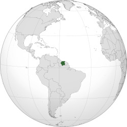Location of Suriname (dark green) in South America (grey)