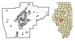 Location of Thayer in Sangamon County, Illinois.