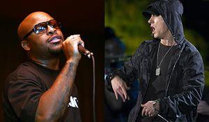 Bad Meets Evil consists of the rappers Royce da 5'9" (left) and Eminem (right).