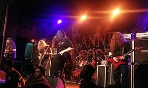 Cannibal Corpse performing in 2019 with fill-in guitarist Erik Rutan