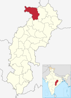 Location of Koriya district in Chhattisgarh