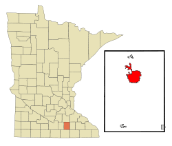 Location of Owatonna within Steele County and state of Minnesota