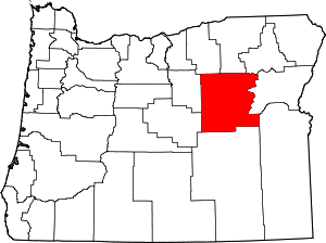 Map of Oregon highlighting Grant County