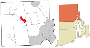 Location of the CDP in Providence County and the state of Rhode Island.
