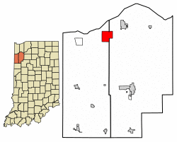 Location of Roselawn in Jasper County and Newton County, Indiana.