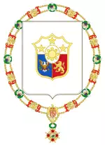 Coat of Arms of Elpidio Quirino y Rivera, Diosdado Macapagal y Pangan and Ferdinand Emmanuel Marcos y Edralín (Order of Isabella the Catholic).svg