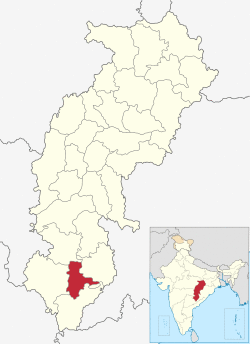 Location of Dantewada district in Chhattisgarh