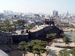 Hwaseong Fortress and the skyline of Suwon