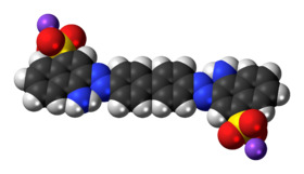 Space-filling model of the component ions of congo red