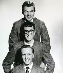 Buddy Holly and the Crickets in 1958 (top to bottom): Allison, Holly and Joe B. Mauldin