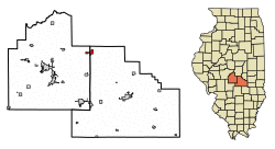 Location of Moweaqua in Christian County, Illinois.