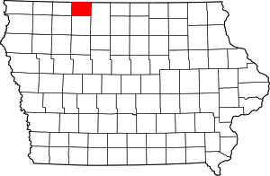 Map of Iowa highlighting Emmet County