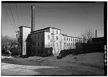 General view of stone mill building - Norfolk Manufacturing Company Cotton Mill, 90 Milton Street, Dedham, Norfolk County, MA.jpg