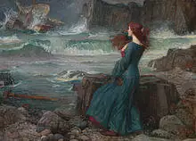 Painting showing Miranda observing the wreck of the King's ship