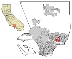 Location of West Puente Valley in Los Angeles County, California.