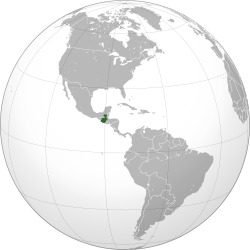 Location of Guatemala (dark green) in the Western Hemisphere (grey)