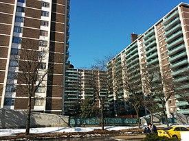 View of St. James Town highrises from street level