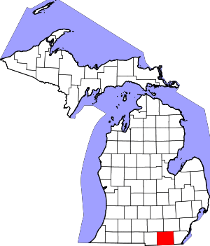 Map of Michigan highlighting Lenawee County