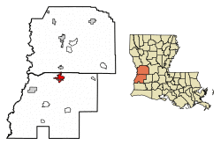 Location of DeRidder in Beauregard Parish, Louisiana.