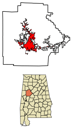 Location of Tuscaloosa in Tuscaloosa County, Alabama