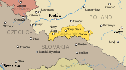 Territory claimed by the Lemko-Rusyn Republic (yellow color)