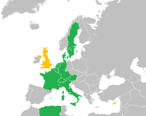 A coloured map of the countries of Europe