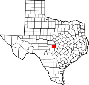Map of Texas highlighting Llano County