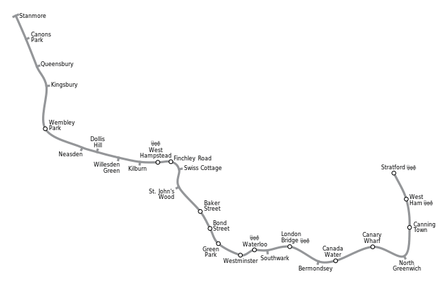 Geographical path of the Jubilee line