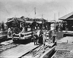 First Mount Lowe Railway car to leave Altadena for Rubio Canyon, July 4, 1893 (CHS-40191).jpg