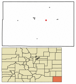 Location of Vilas in Baca County, Colorado.