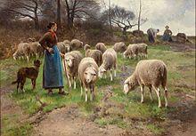 Cornelius van Leemputten Weidende Schafe und Hüterin 1892.jpg