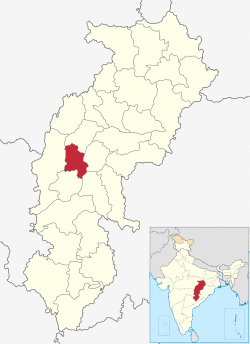 Location of Durg district in Chhattisgarh