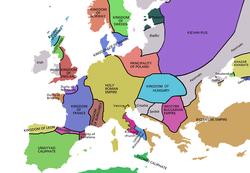 Europe in 998, with the Earldom of Orkney including large areas of the Scottish mainland