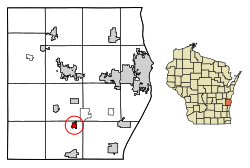 Location of Adell in Sheboygan County, Wisconsin.