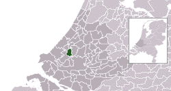 Highlighted position of Delft in a municipal map of South Holland