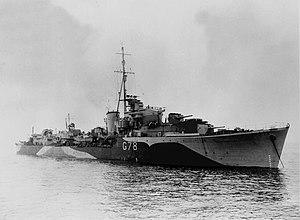 HMS Quentin (G78) at anchor in Plymouth Sound, in 1942 (FL 9023).jpg