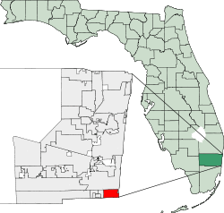 Location of Hallandale Beach, in Broward County, Florida