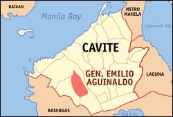 Map of Cavite with General Emilio Aguinaldo highlighted