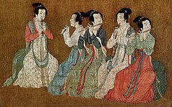 12th century art, Chinese women playing flutes