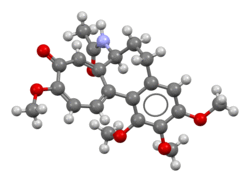 Ball-and-stick model of the colchicine molecule